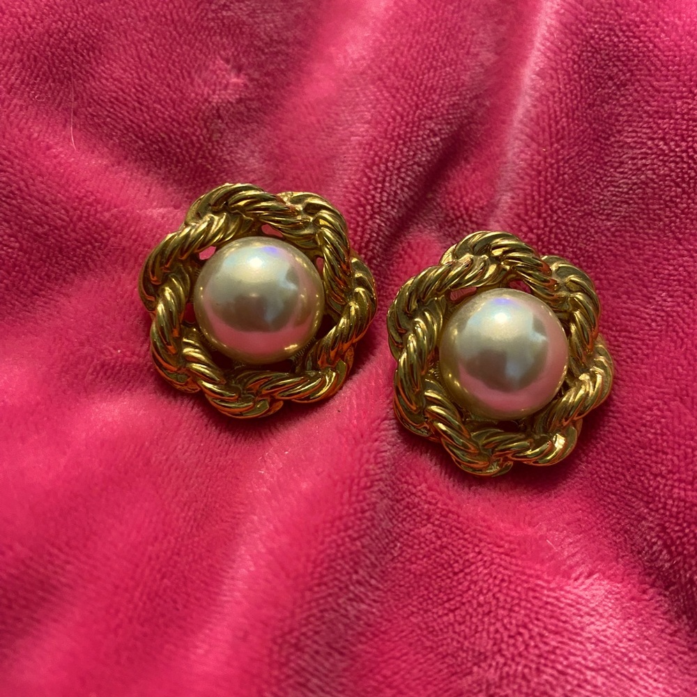 Vintage Napier Faux Pearl Twist Rope Earrings